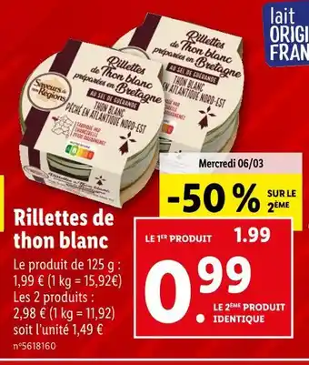 Lidl SAVEURS DE NOS RÉGIONS Rillettes de thon blanc offre