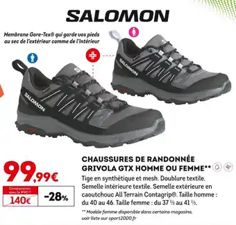 SALOMON CHAUSSURES DE RANDONNĂE GRIVOLA GTX HOMME OU FEMME