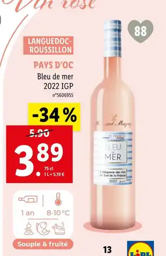 Lidl Bleu de mer PAYS D’OC offre