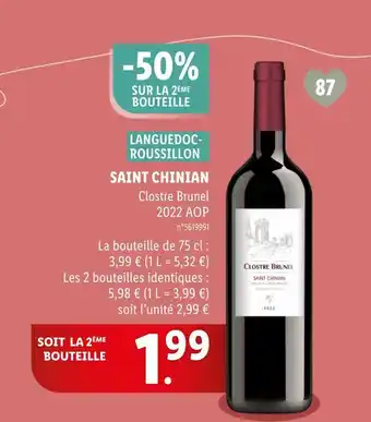 Lidl Clostre Brunel SAINT CHINIAN offre