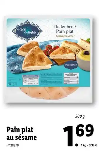 Lidl 100 delights Pain plat au sésame offre