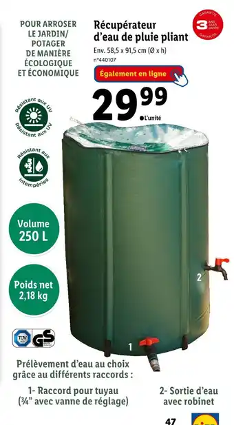 Lidl PARKSIDE Récupérateur d’eau de pluie pliant offre