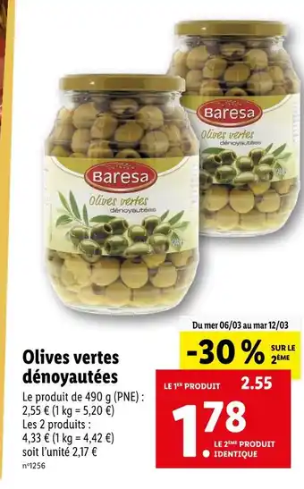 Lidl Baresa Olives vertes dénoyautées offre