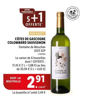 Lidl Domaine de Mouchan SUD-OUEST CÔTES DE GASCOGNE COLOMBARD SAUVIGNON offre