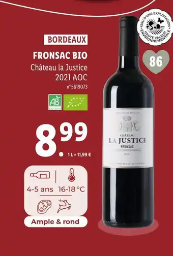 Lidl Château la Justice FRONSAC BIO offre