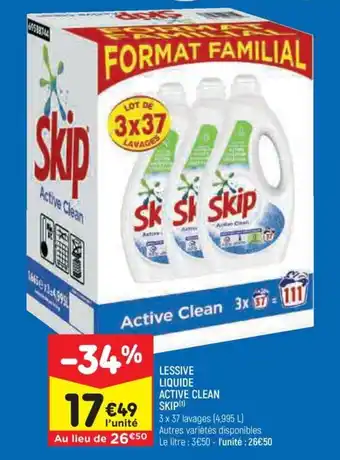 Leader Price LESSIVE LIQUIDE ACTIVE CLEAN SKIP(¹) offre