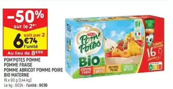 Leader Price POM'POTES POMME POMME FRAISE POMME ABRICOT POMME POIRE BIO MATERNE offre