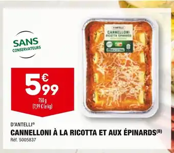 ALDI D’ANTELLI CANNELLONI À LA RICOTTA ET AUX ÉPINARDS offre