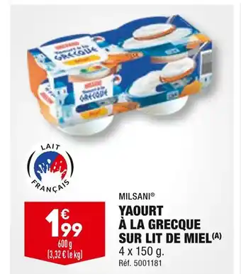 ALDI MILSANI YAOURT À LA GRECQUE SUR LIT DE MIEL offre