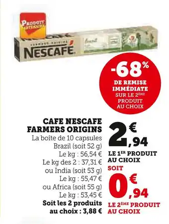 U Express NESCAFE CAFE FARMERS ORIGINS offre