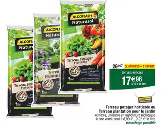 Cora x Carrefour ALGOFLASH Terreau potager horticole ou Terreau plantation pour le jardin offre