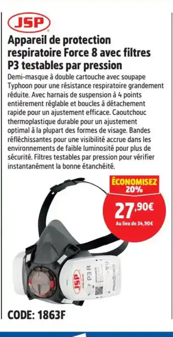 Screwfix Appareil de protection respiratoire Force 8 avec filtres P3 testables par pression offre