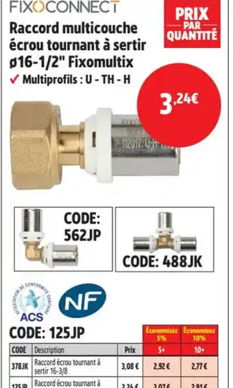 Raccord multicouche écrou tournant à sertir