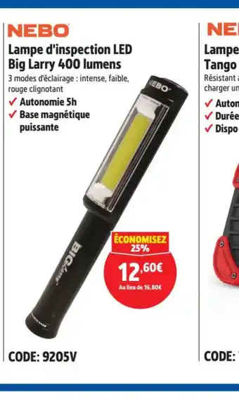 Screwfix Lampe d'inspection LED Big Larry 400 lumens offre