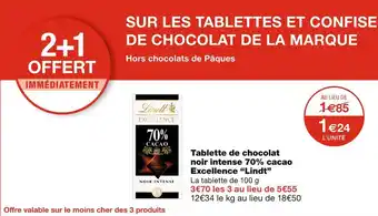 Monoprix Lindt Tablette de chocolat noir intense 70% cacao Excellence offre