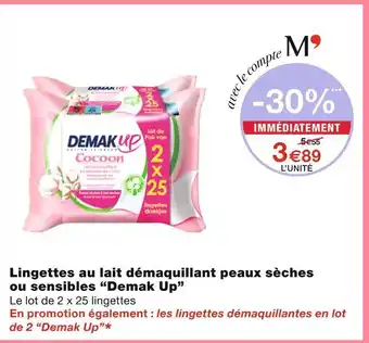 Monoprix Demak Up Lingettes au lait démaquillant peaux sèches ou sensibles offre