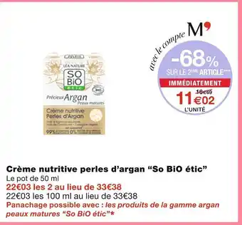 Monoprix So BiO étic Crème nutritive perles d’argan offre