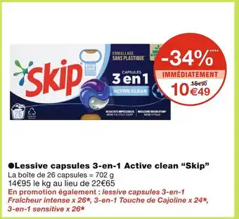 Monoprix Skip Lessive capsules 3-en-1 Active clean offre