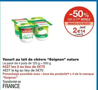 Monoprix Soignon Yaourt au lait de chèvre nature offre