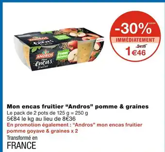 Monoprix Andros Mon encas fruitier pomme & graines offre