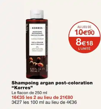 Monoprix Korres Shampoing argan post-coloration offre