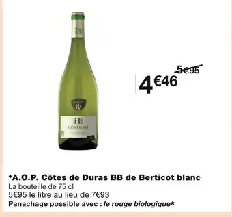 Monoprix BB de Berticot A.O.P. Côtes de Duras blanc offre