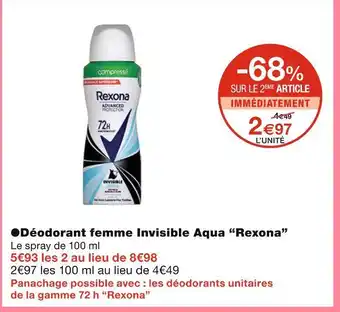 Monoprix Rexona ●Déodorant femme Invisible Aqua offre