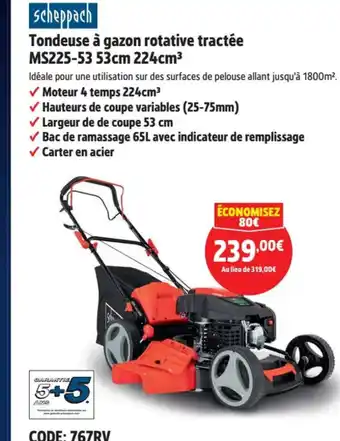 Screwfix Tondeuse à gazon rotative tractée MS225-53 53cm offre