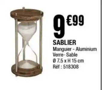La Foir'Fouille SABLIER Manguier - Aluminium Verre-Sable 07.5 x H 15 cm Réf: 518308 offre