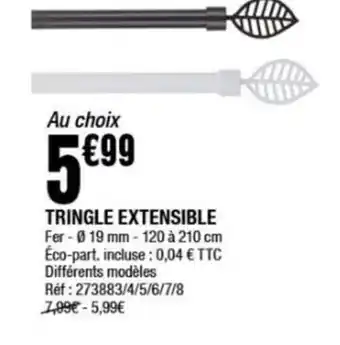 La Foir'Fouille TRINGLE EXTENSIBLE Fer - Ø 19 mm - 120 à 210 cm offre