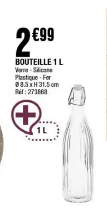 La Foir'Fouille BOUTEILLE 1 L Verre - Silicone Plastique - Fer 08.5 x H 31.5 cm offre