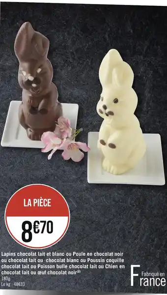 Casino Supermarchés Lapins chocolat lait et blanc ou Poule en chocolat noir ou chocolat offre