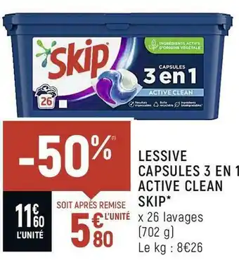 Spar Skip lessive capsules 3 en 1 active clean* offre