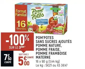 Spar Materne pom’potes sans sucres ajoutés pomme nature, pomme framboise offre