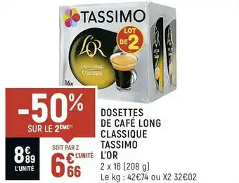 Spar L’or dosettes de café long classique tassimo offre