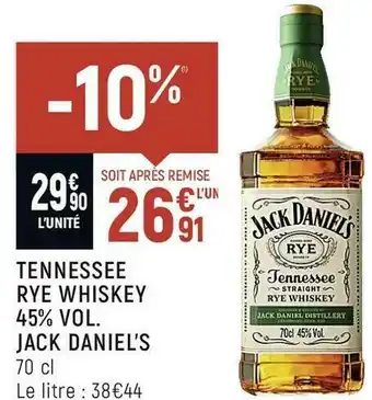 Spar Jack daniel’s tennessee rye whiskey 45% vol. offre