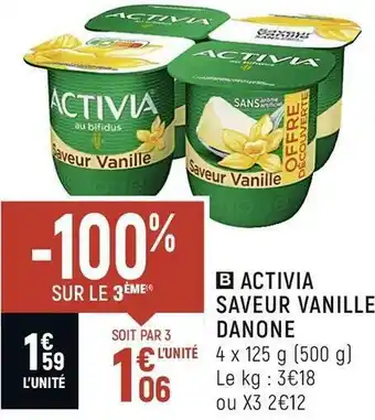Spar Danone activia saveur vanille offre