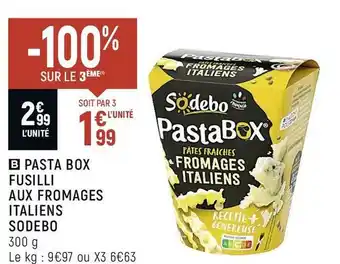 Spar Sodebo pasta box fusilli aux fromages italiens offre