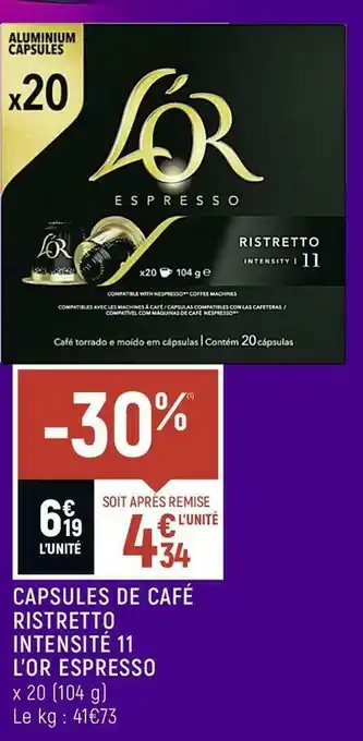 Spar L’or espresso capsules de café ristretto intensité 11 offre