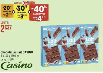 Casino Supermarchés Chocolat au lait CASINO 3 x 100 g offre