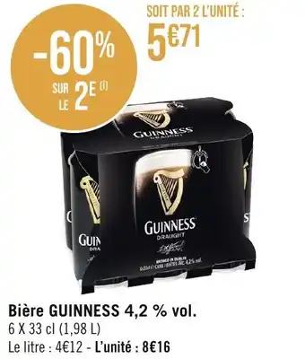 Casino Supermarchés Bière GUINNESS 4,2 % vol. 6 X 33 cl offre
