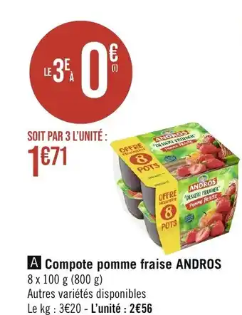 Casino Supermarchés Compote pomme fraise ANDROS offre