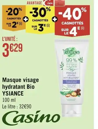 Casino Supermarchés Masque visage hydratant Bio YSIANCE 100 ml offre