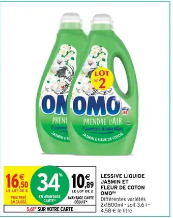 Intermarché Contact LESSIVE LIQUIDE JASMIN ET FLEUR DE COTON OMO(b) offre