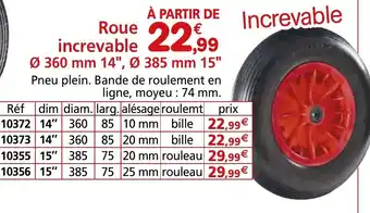 Provence Outillage Roue increvable Ø 360 mm 14", Ø 385 mm 15" offre