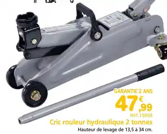 Provence Outillage Cric rouleur hydraulique 2 tonnes Hauteur de levage de 13,5 à 34 cm. offre