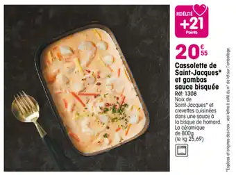 Cassolette de Saint-Jacques* et gambas sauce bisquée