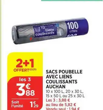 Sacs Poubelle Avec Liens Coulissants Auchan