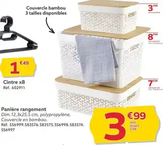 Gifi Panière rangement Dim.12,3x25,5 cm, polypropylène, Couvercle en bambou. offre