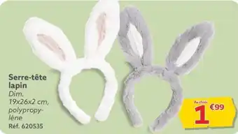 Gifi Serre-tête lapin Dim. 19x26x2 cm, offre